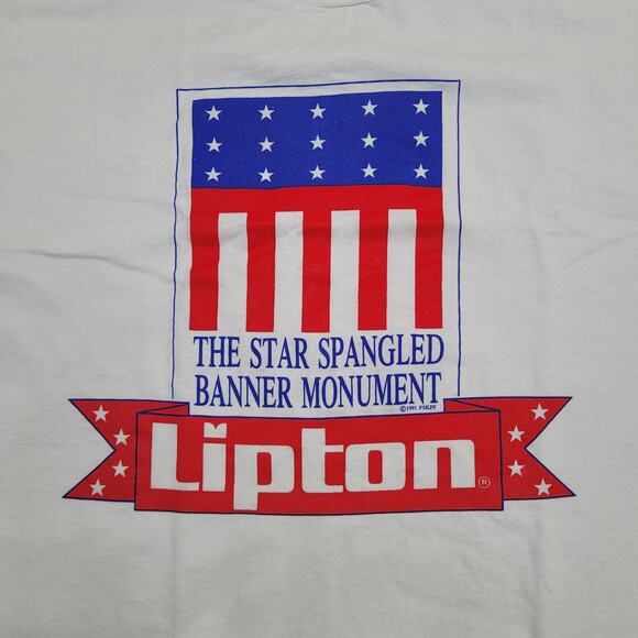 Vintage 90s Lipton Tea Shirt Womens L 21x25 White American Flag - Picture 8 of 14